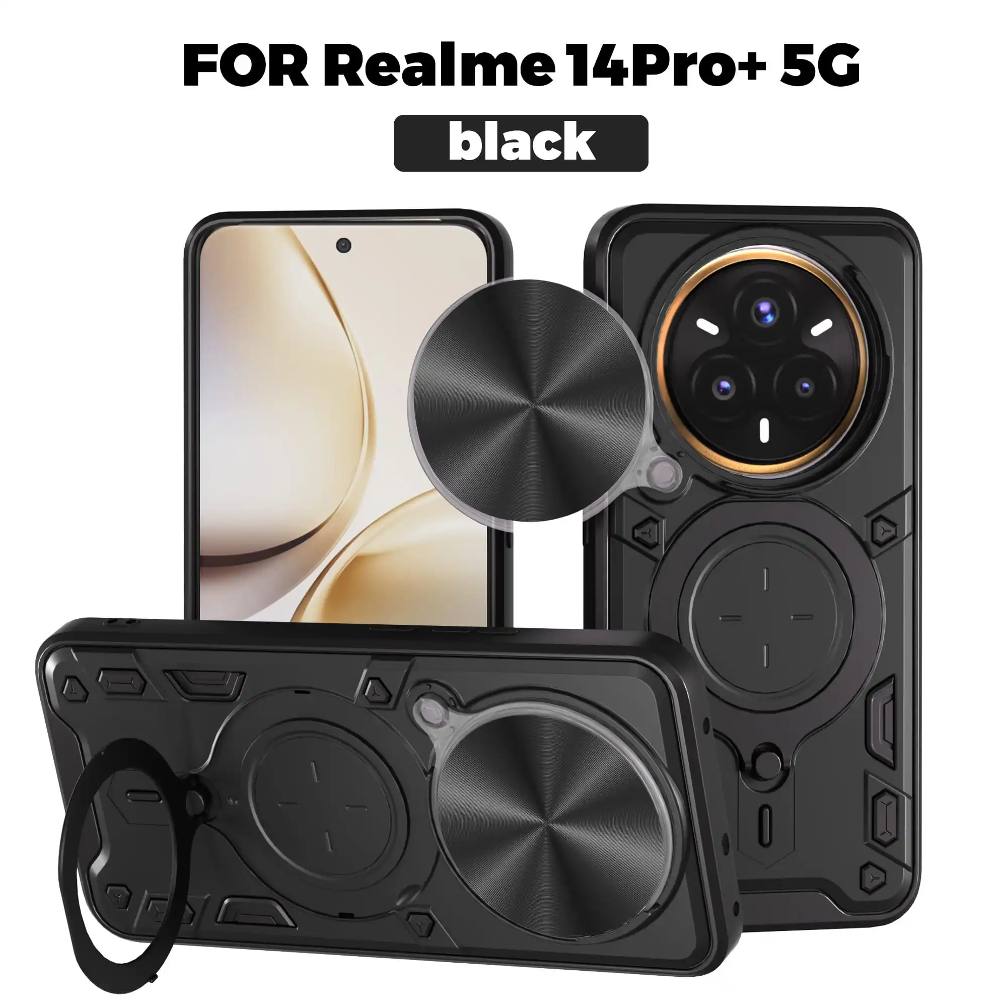 Case for Realme 14 Pro Plus Magnetic Slide Camera Protection 14 14X 5G 13 Pro+ Cover 360 Rotate Kickstand Armor Ring Funda Capa