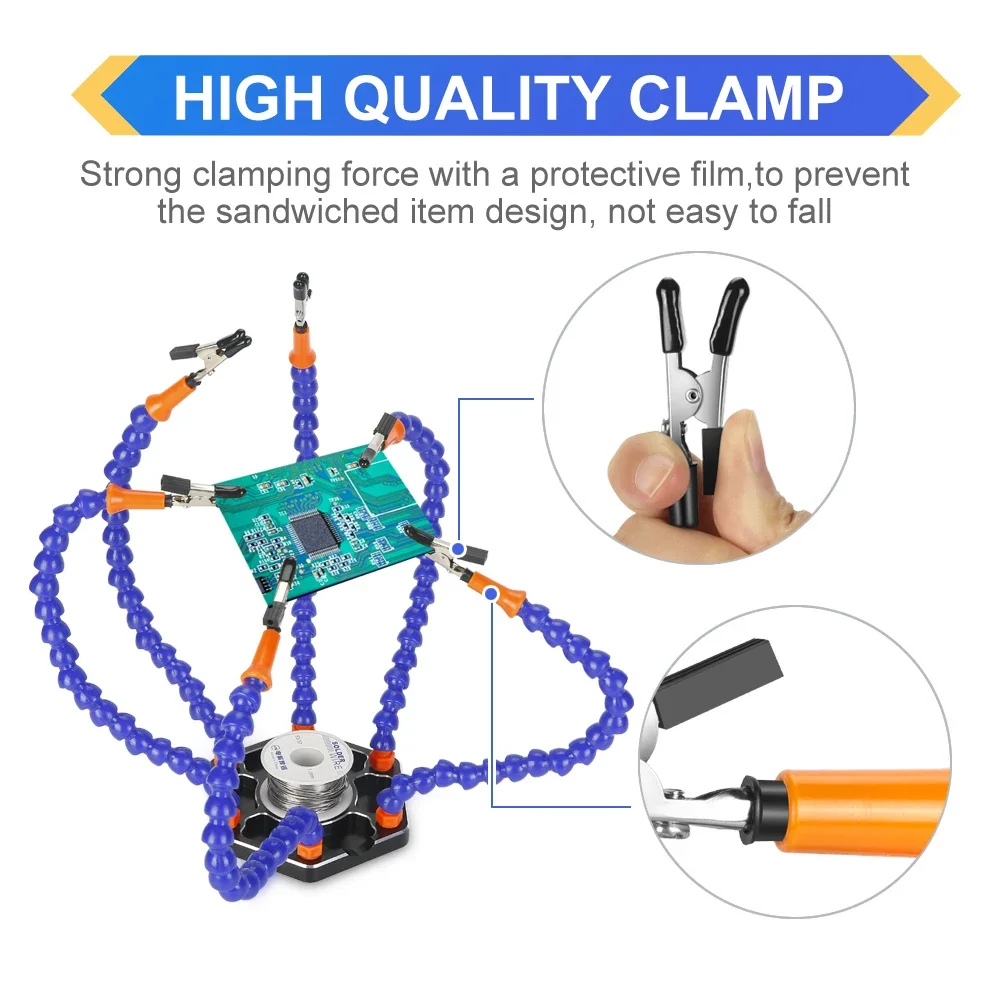 For Soldering Station With Six Flexible Arms Aluminum Alligator Clips Welding Tool For Soldering Electronic Component Repair