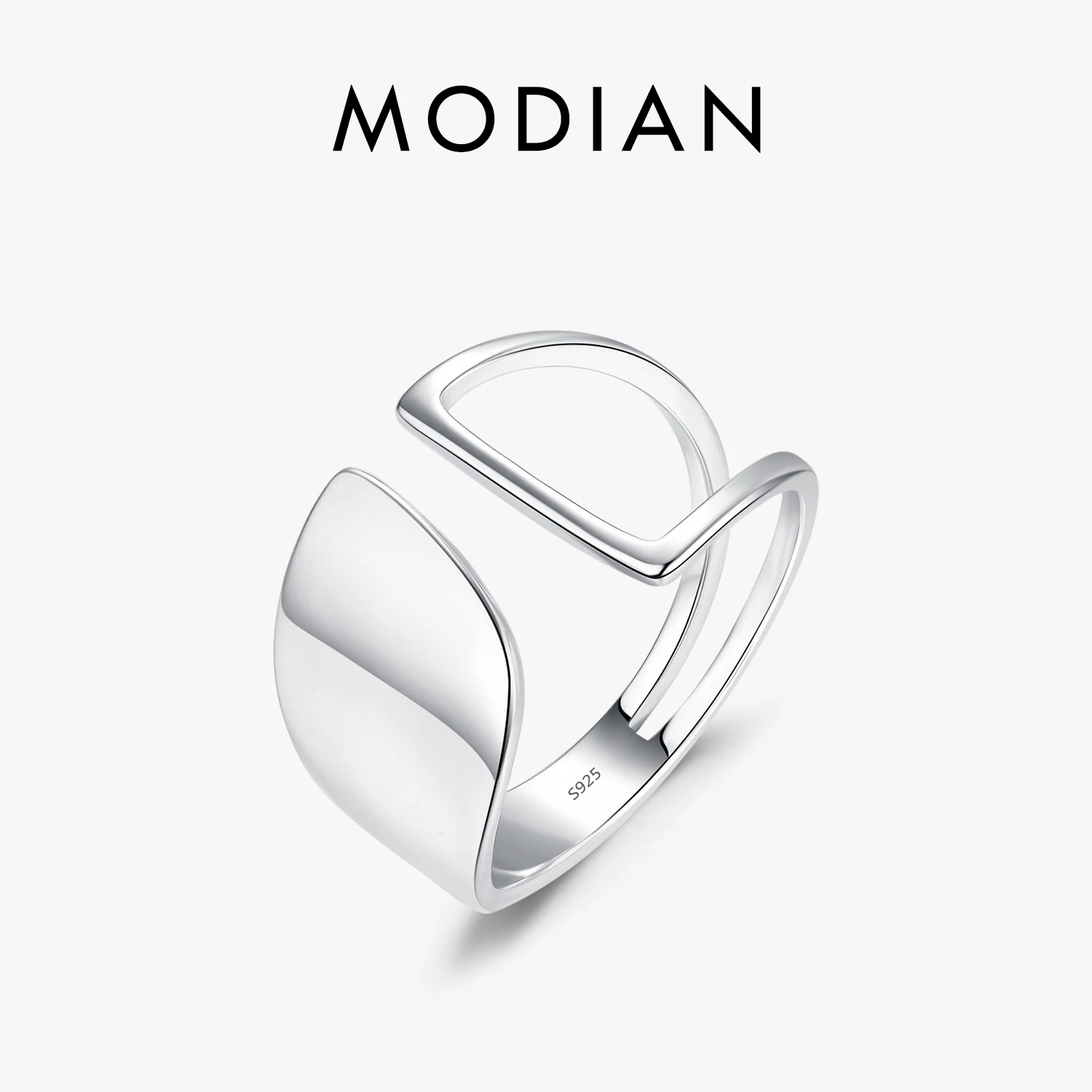 

MODIAN 925 Sterling Silver Asymmetry Hollow Out Ring Trendy Smooth Adjustable Size 6-8 Rings Fine Jewelry For Women Party Gift