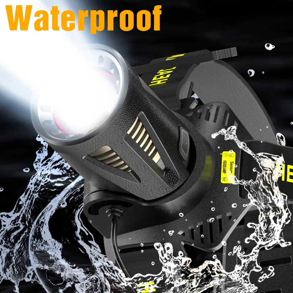 XHP360 LED Headlamp Zoomable Sensor Headlight USB Rechargeable Head Flashlight Outdoor Waterproof Fishing Emergency Power Bank