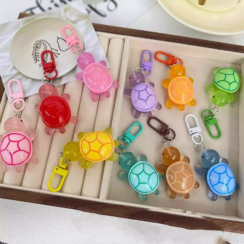 10pcs Fashionable Glowing Colorful Turtles Keychain Charm Pendant Sturdy Acrylics Alloy 10 Colors Easy to Use Stylish Outfits