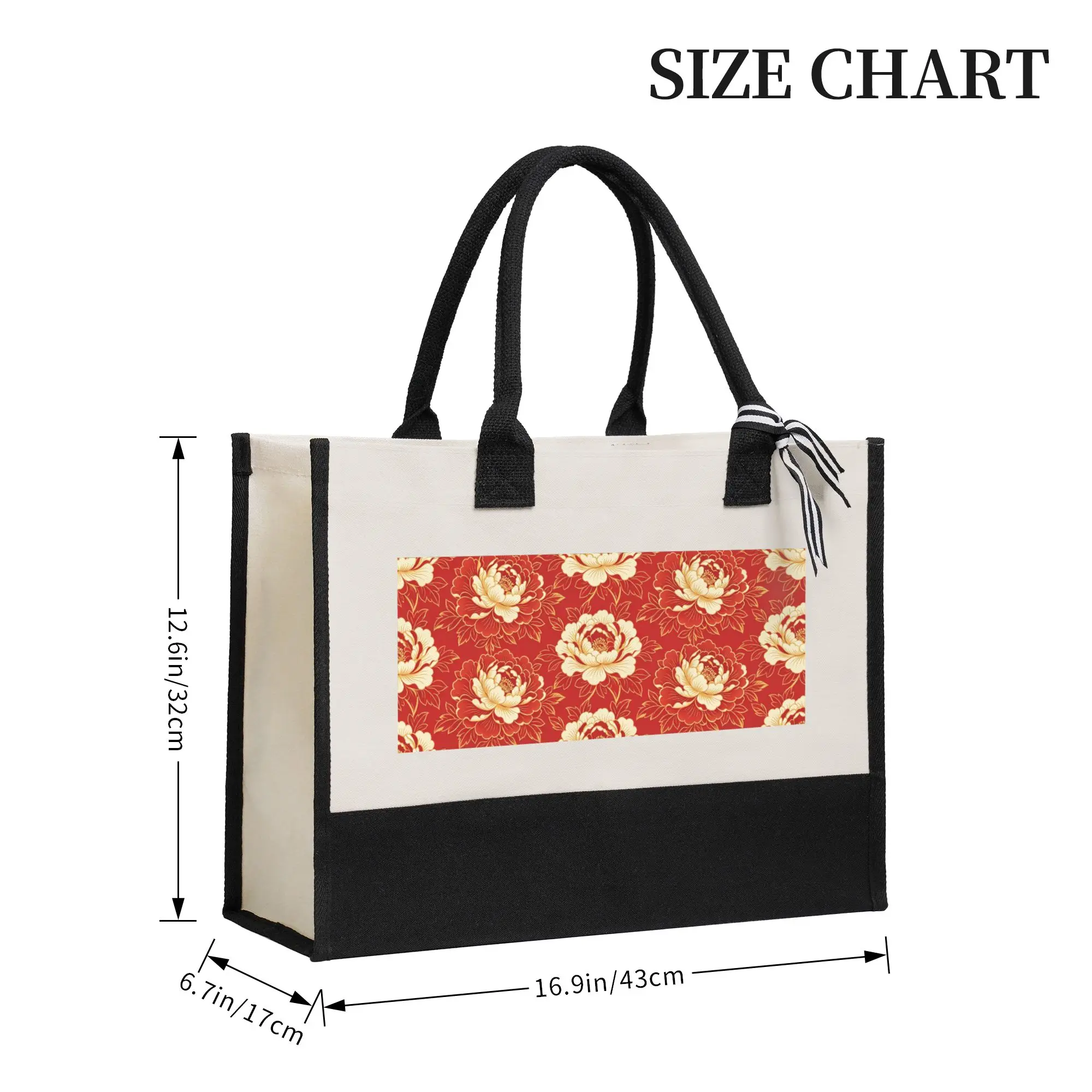 Eco-Friendly Canvas Tote Bag Floral Print Reusable Shopping Bag Sturdy Shoulder Handbag for Travel Beach Work