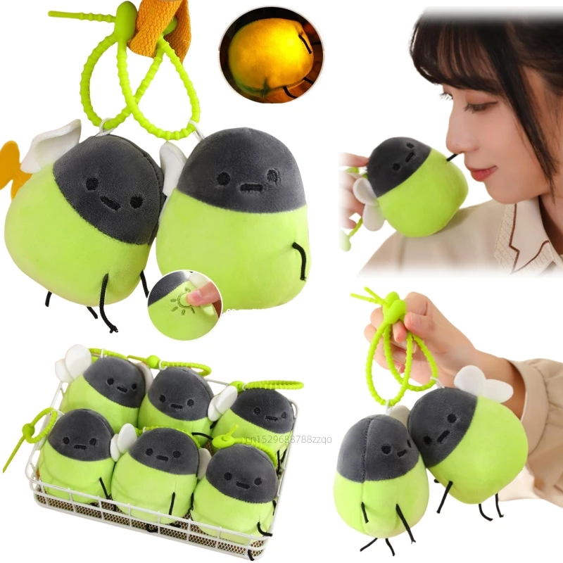 

Stuffed Electric 11cm Green Glowworm Glowing Pendant Soft Plush Toy Small Insect Cartoon Animal Plushie Accessory Girls Gifts