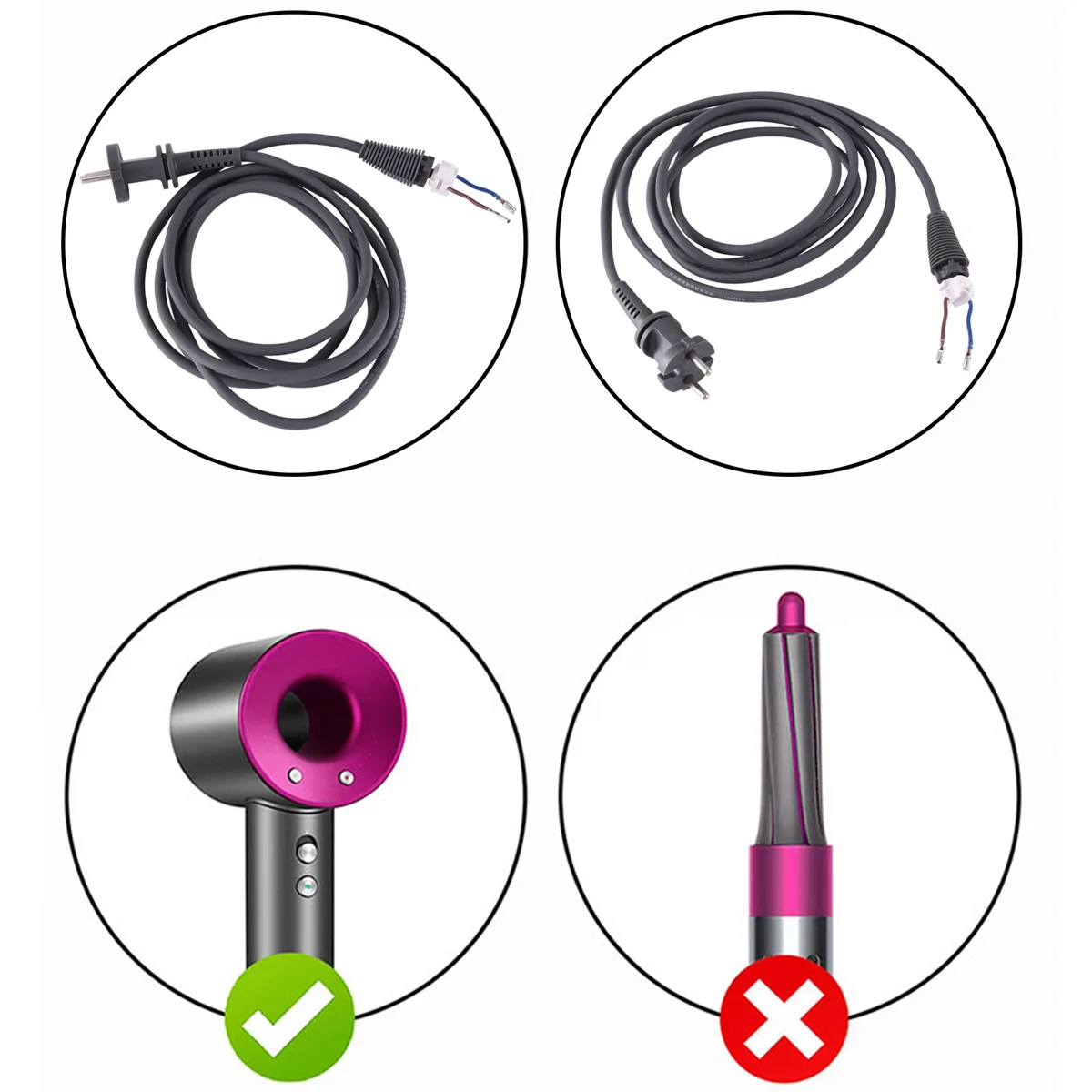 Y02AFor Dyson secador de pelo accesorios universales HD01/02/03/04/07/08/15 1,8 M cable de alimentación enchufe de la UE