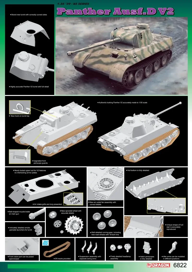 DRAGON 6822 1/35 Panther Ausf. D V2 - Assemble  Scale Model Kit