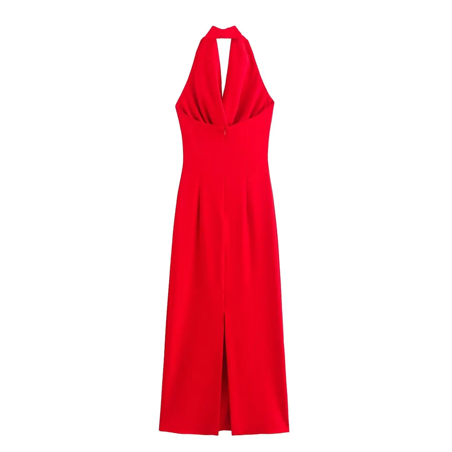 HH TRAF Female Elegant Long Dress Hanging Neck Collar Sleeveless Backless Split Hem Midi Dress Summer Women's Solid Dress Mujer