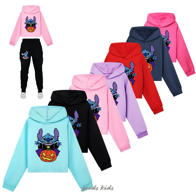 New Lilo And Stitch Girls Hoodies Sweatshirt Children Long Sleeve Cartoon Printing Cartoon Baby Tshirt Autumn Coats Kids Clothes