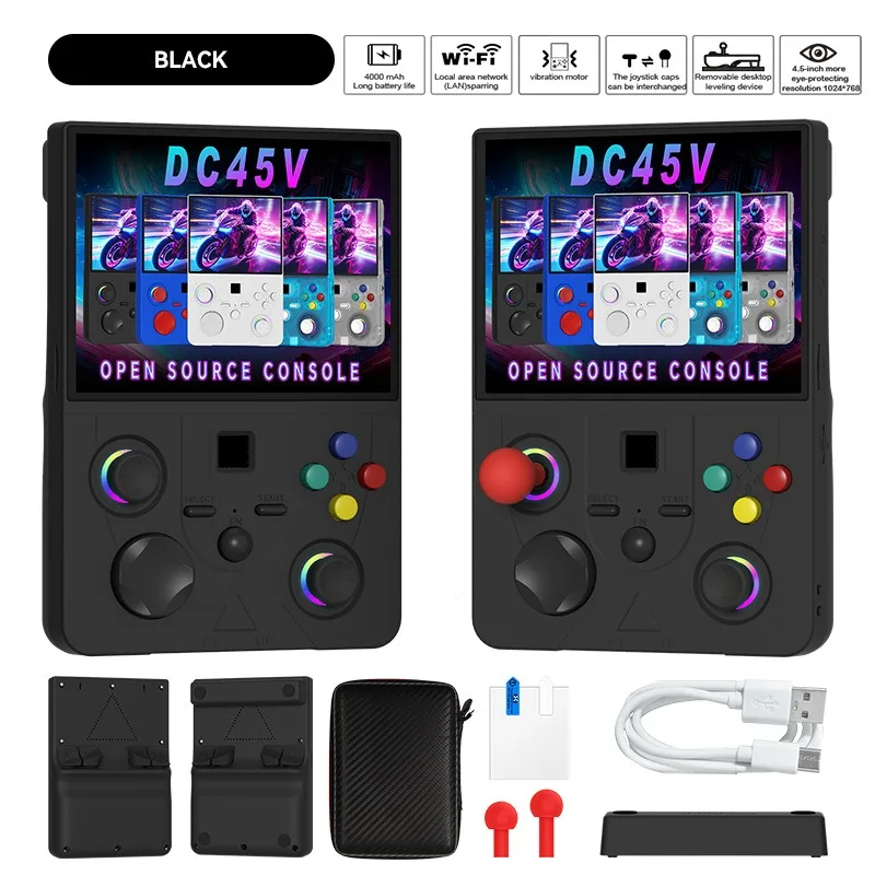FLLAPT DC45V Handheld Game Console Portable Hand Held 4.5-in 4k HD IPS Screen Large Battery Best Gift For Boy Girl 128GB PS1