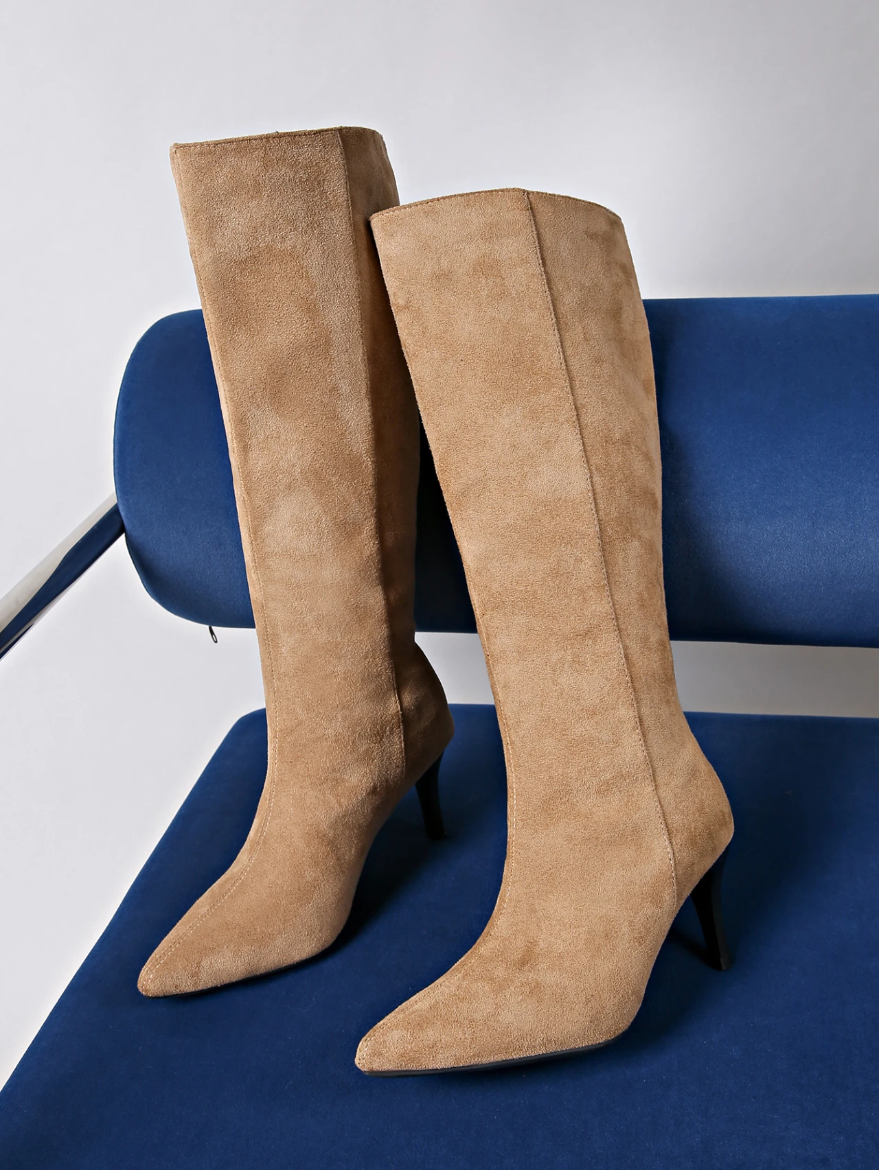This Year's Winter New Pointed-toe Thin-heel Suede Straight-leg Boots, High Heels, Over-the-knee High Boots, Long Boots