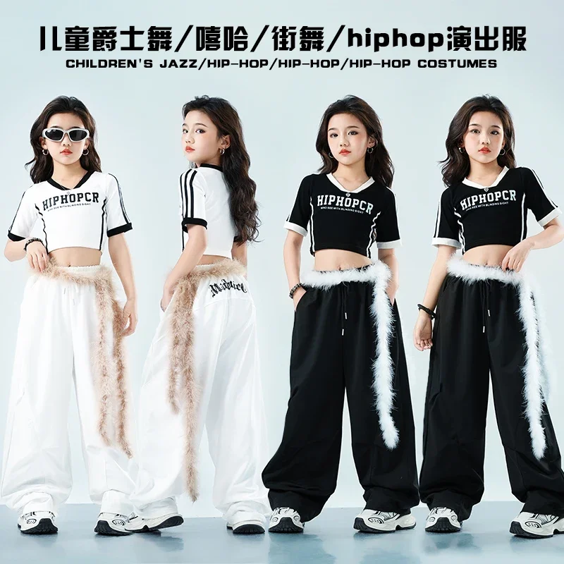 

Teenage Hip Hop Outfits Kids K-pop Crop Top Street Dance Cargo Pants Girls Streetwear Children Jazz Costumes Stage Clothes Sets