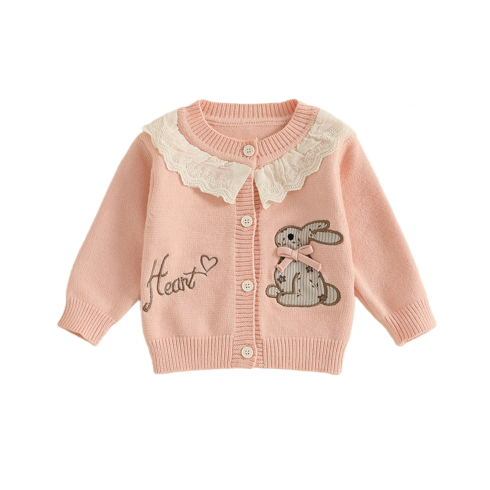 Kleinkind Mädchen Kapuzenpullover Niedlicher Hase Stickerei Strickjacke mit Knopfverschluss Warmer Winter Säuglingsoberbekleidungsmantel