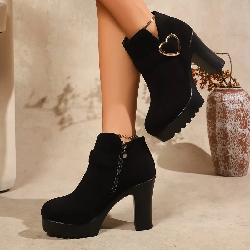 أحذية نسائية بمقاسات كبيرة جديدة للربيع والخريف والشتاء بمقدمة مستديرة كاجوال من جلد الغزال بكعب متوسط #3