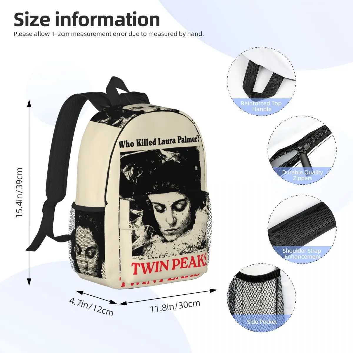 Twin Peaks Movie Who Killed Laura Palmer Backpack Student Boys Girls BookBag Men Women School Bag Laptop Shoulder Bags