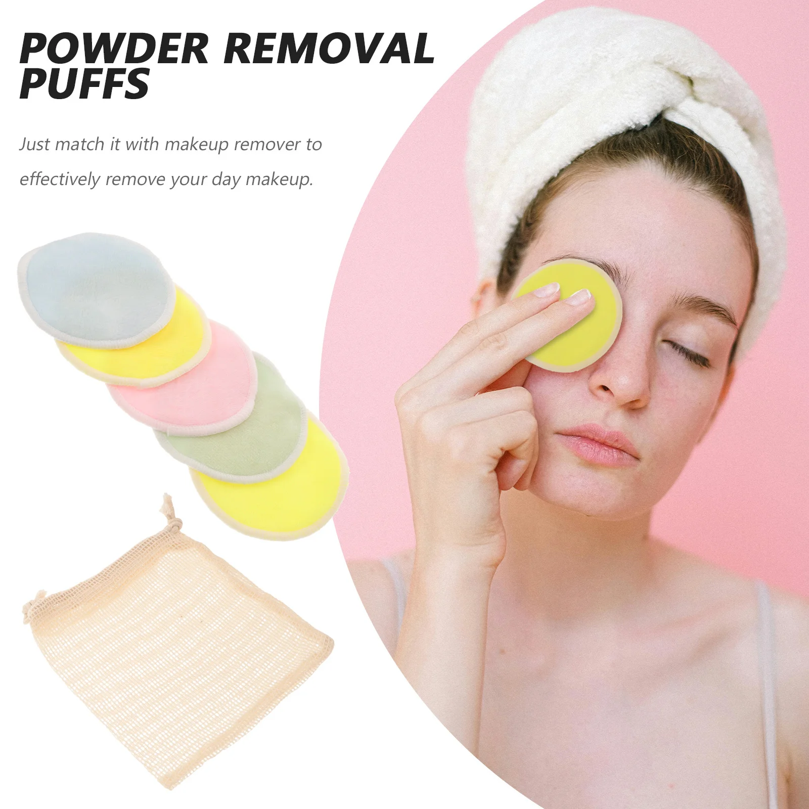 5Pcs Reusable Powder Soft Makeup Remover Pads Washable Double-Sided Facial Cleaning Pads Effective Makeup Removal Tools
