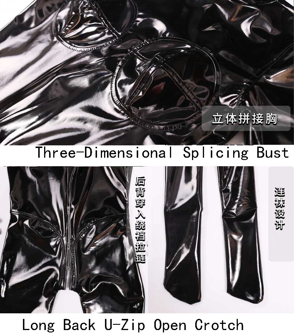 Collant tutina All-Inclusive da donna tute in ecopelle PVC cerniera con apertura sul cavallo pagliaccetto specchio elastico moda tute Cosplay