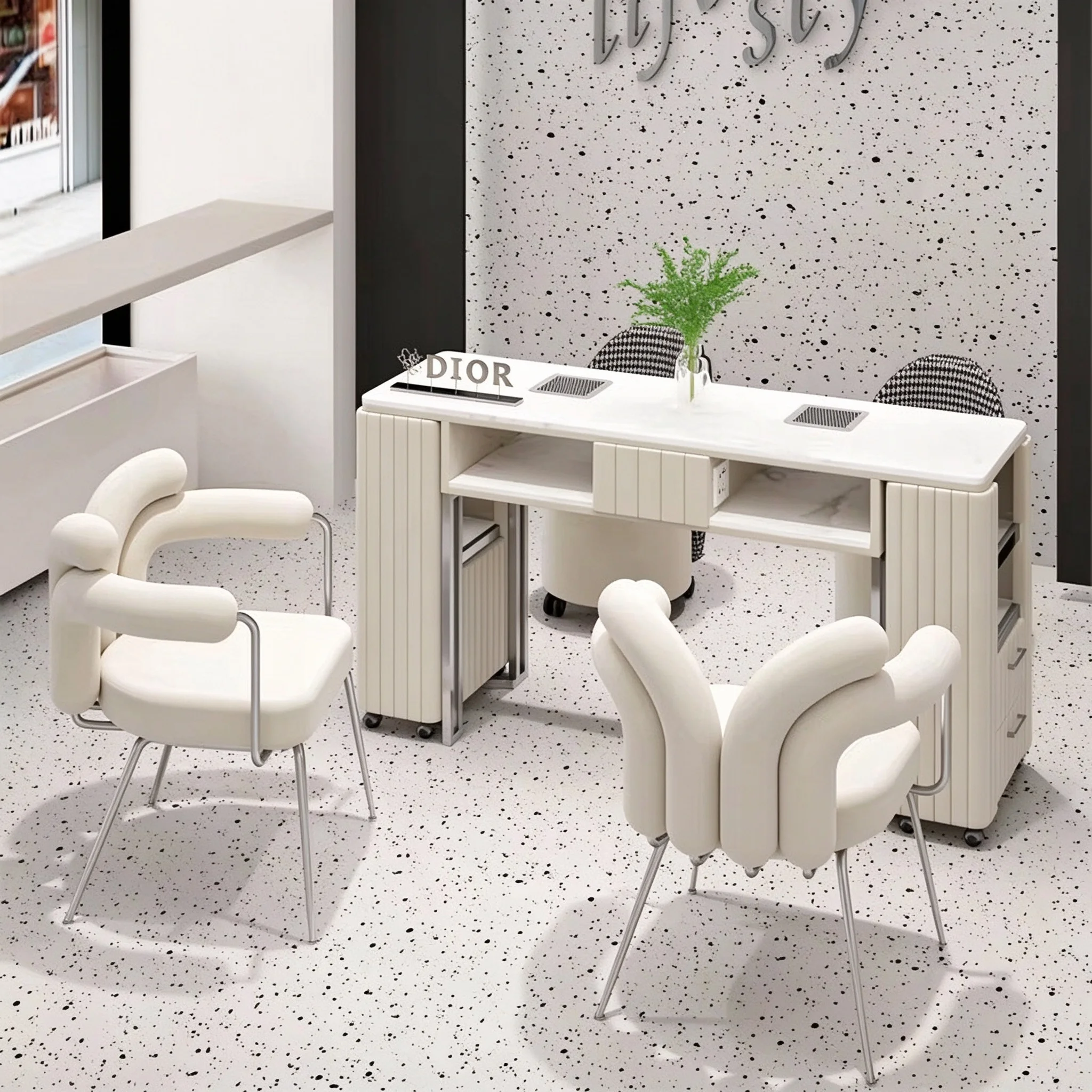 Modern Comfortable Nail Table Set Manicure Desk with Chair for Home Beauty Studio Nail Art Furniture