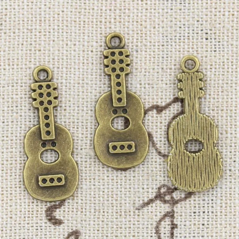 15pcs Charms Acoustic Guitar 26x11mm Antique Silver Color Pendants Making DIY Handmade Tibetan Finding Jewelry