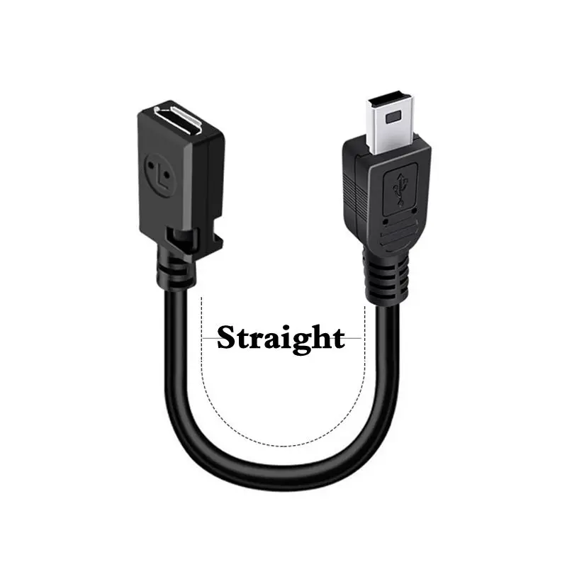 25cm Android Micro USB Female to Mini T-Shaped USB Male 90 ° Bend Charging Adapter Cable, Dash Cam Data Cable to MP3 Interface