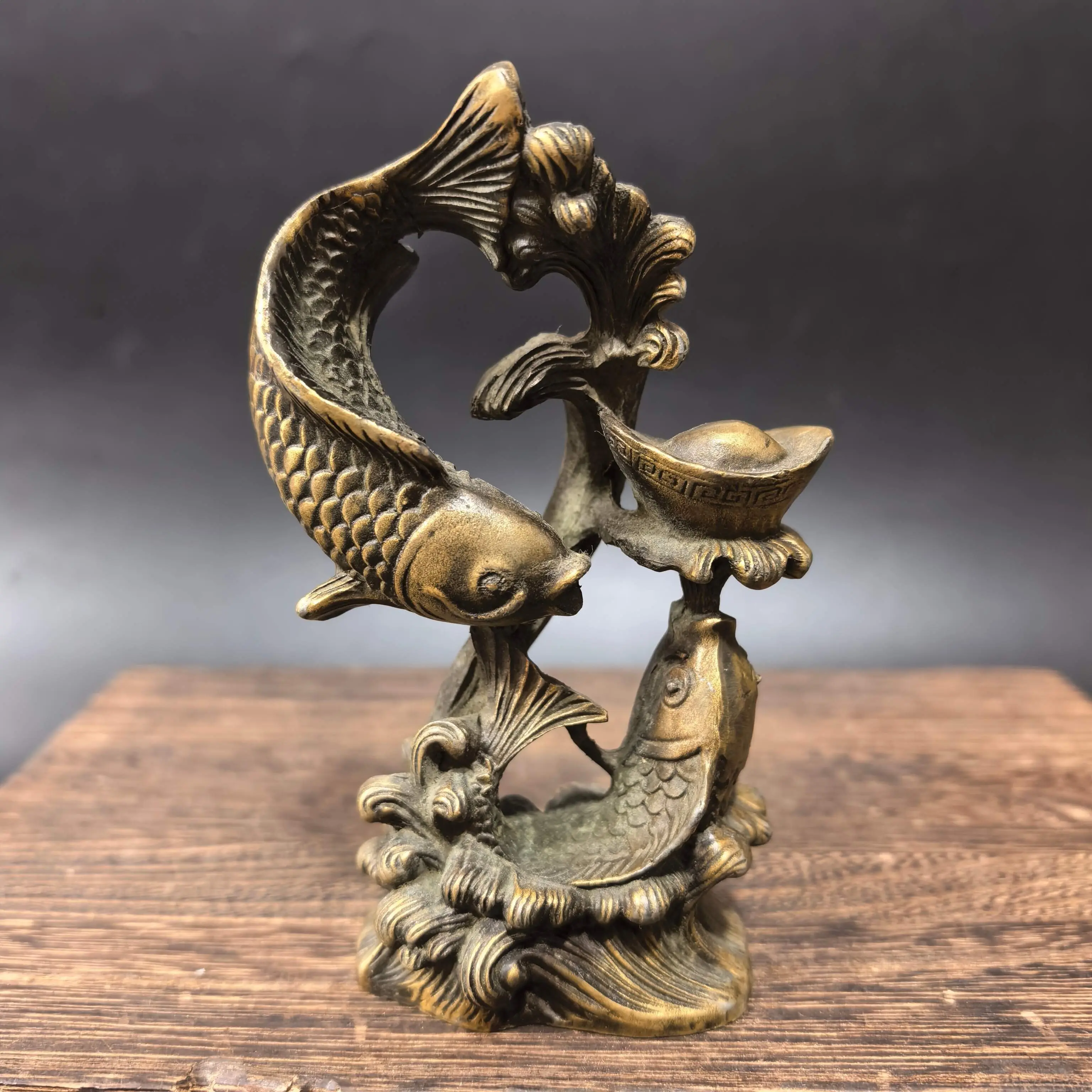 Antique Pisces Ornament Alloy Copper Pisces Raw Water Poly Rice Living Room Wine Cabinet Ornament Office Home Furnishing Ornamen
