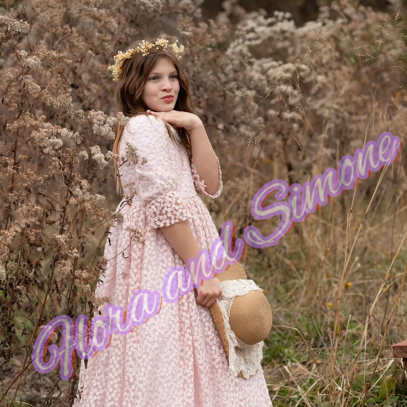 Customized Pink  puff sleeves lace Elegant Flower Girl Dress for Wedding Ceremonies Formal Receptions Holiday Celebrations