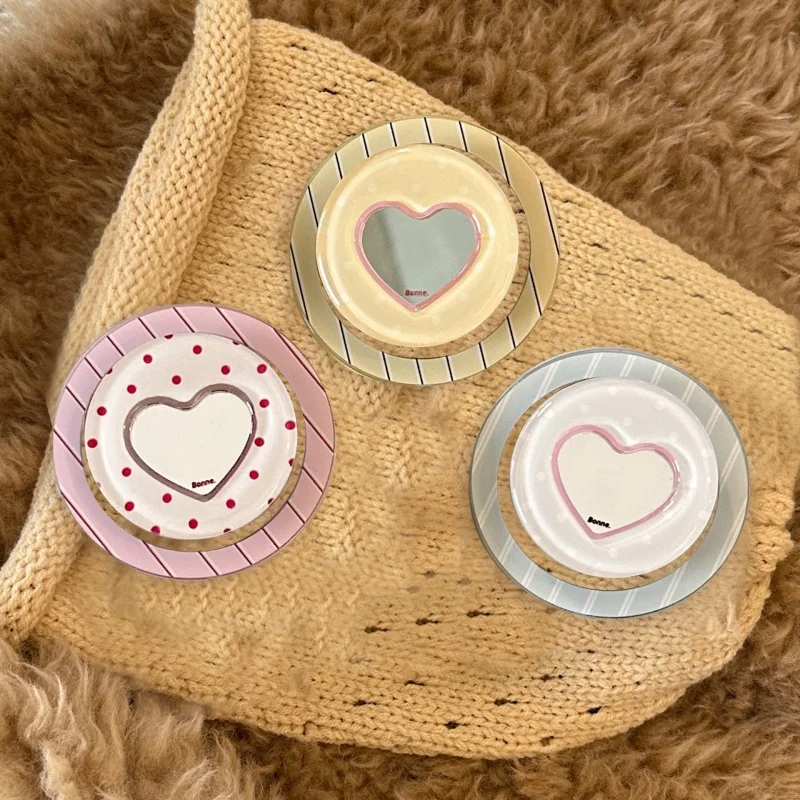 

Korean Cute Heart-shaped Mirror For Griptok Phone Holder Finger Ring Stand Support For Magsafe iPhone 16 17 Girl Bracket