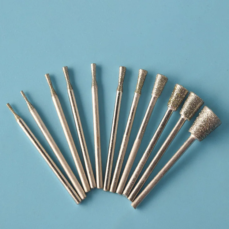 5/10Pcs 2.35/3mm Shank C7 Inverted Trapezoid Diamond Burr Grinding Engraving Bit Stone Carving Deburring for Dremel Rotary Tools
