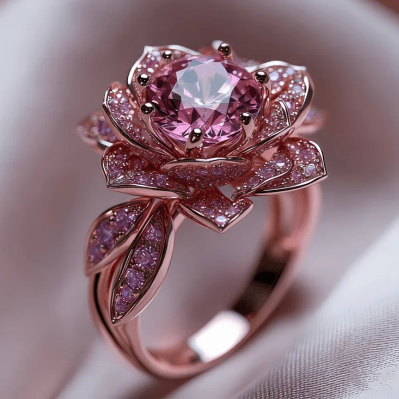 Exquisite Flower Style Inlaid Purple Synthetic Zirconia Ring Women's Wedding Banquet Party Jewelry Accessories Gift