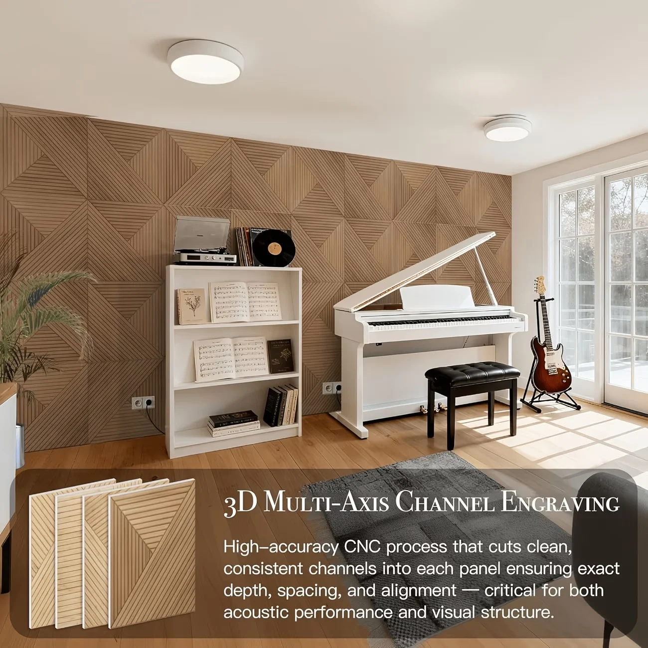 1/3pcs 3D Wood Grain Polyester Fiber Sound-absorbing Board, Self-adhesive Decorative Sound-absorbing Board,  Grid Wall Sticker