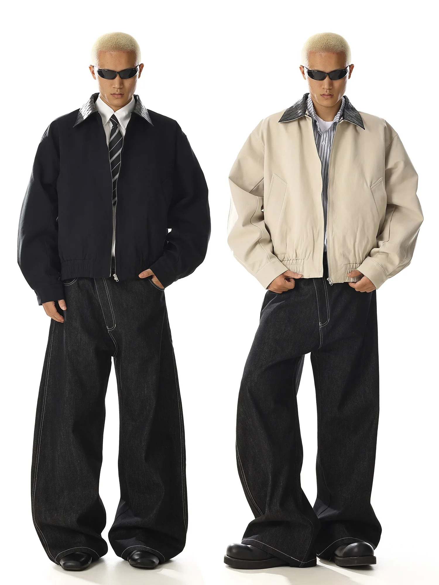 

American Retro High Street Leather Collar Jacket for Men and Women Loose and Minimalist Design Casual Top Coat