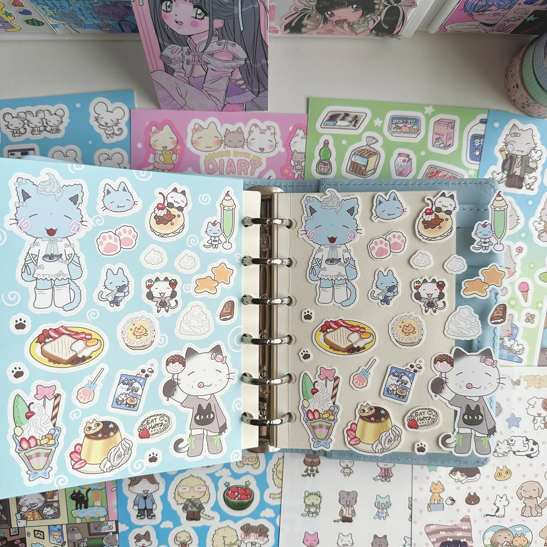 1/8PCS Korean Cartoon Animal Cute Cat Daily Stickers Hand Account Planner Diary Notebook Scrapbook DIY Decorative Stickers
