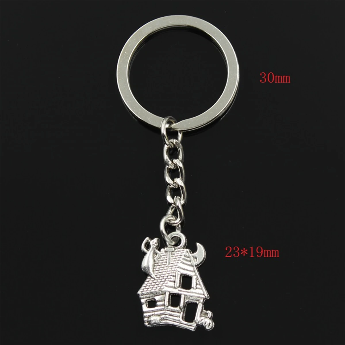 Fashion Keychain 23x19mm Haunted House Silver Color Pendants DIY Men Jewelry Car Key Chain Ring Holder Souvenir For Gift