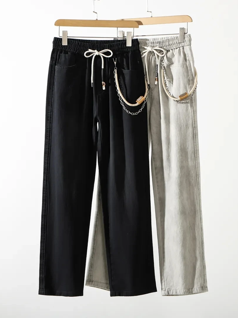 

Ретро-джинсы в американском уличном стиле с цепочкой, свободного кроя, прямые, широкие, в пол, модные повседневные брюки