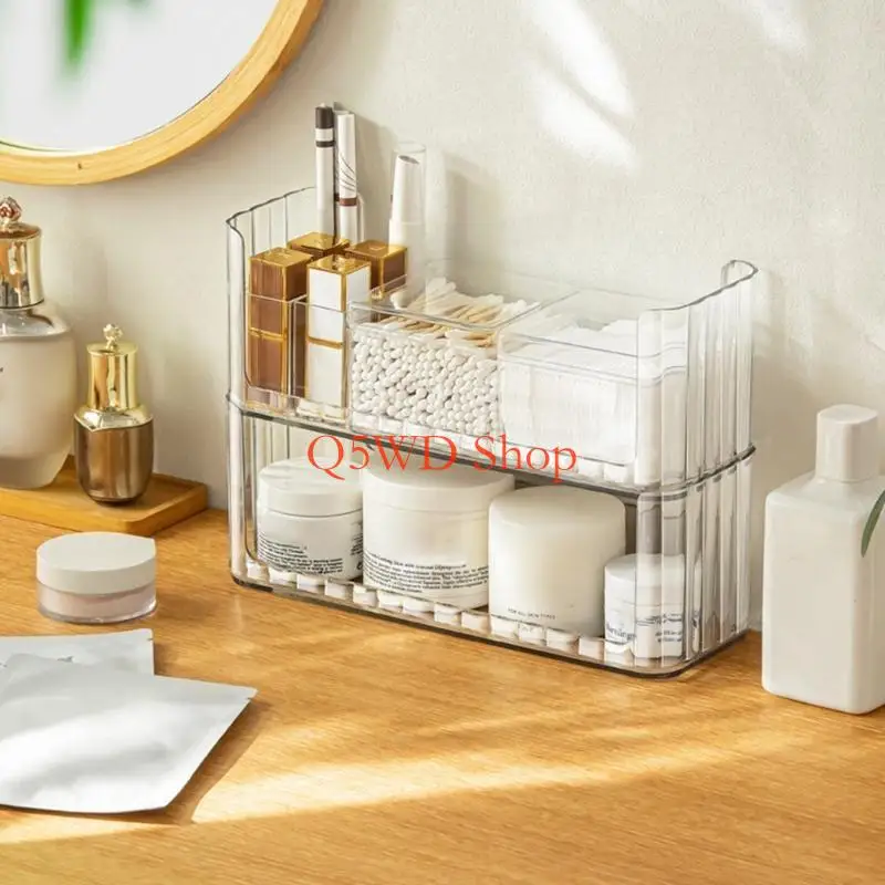 

Q5WD Elegant Clear Makeup Holders PET+PS Cosmetic Organizing Case Space Saving Makeup Storage Container Simple Installation