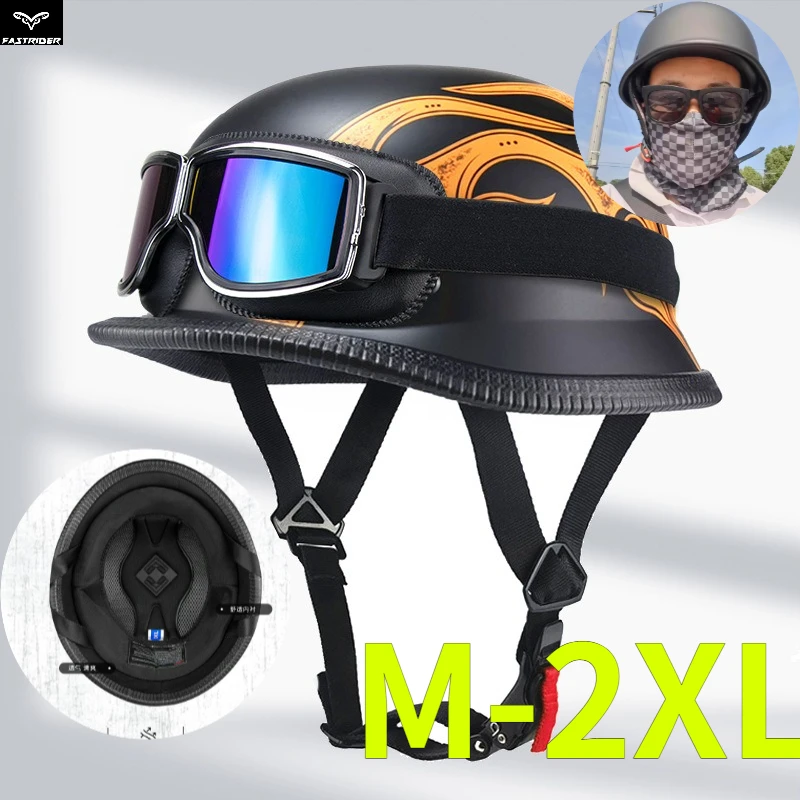 

Vintage Flame Motorcycle Helmet, German Style Half Helmet, Lightweight Protective Skull Cap for Cruiser Riding