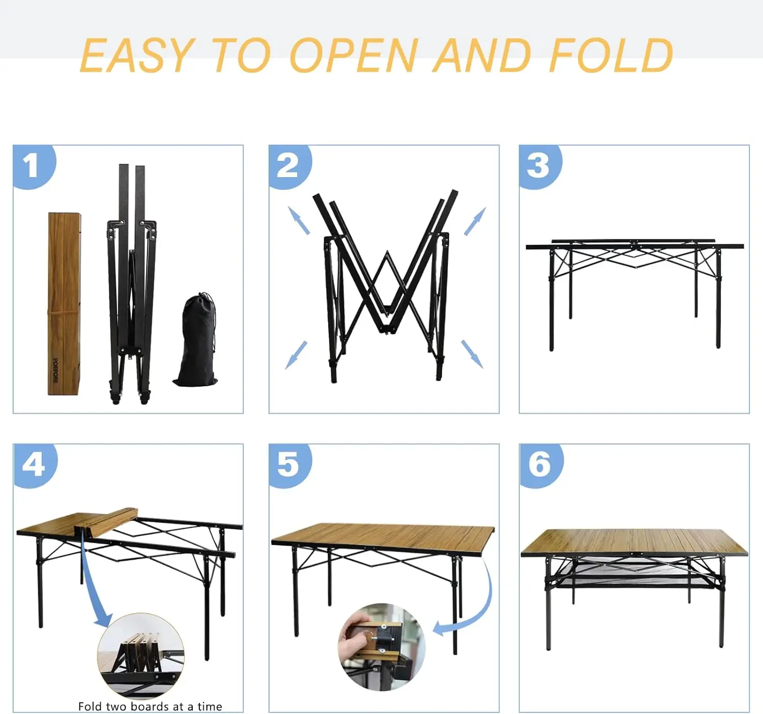 Table de camping portable en aluminium avec rangement pour 4 à 6 personnes, table d'extérieur légère, enroulable, 54 po x 27,6 po