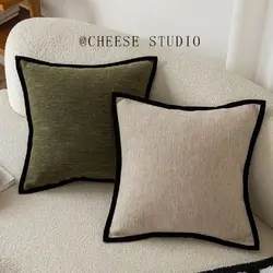 French Medieval Style Pillowcase Black Border Retro Green Cushion Cover American Style Living Room Sofa Decor Waist Pillow Cover