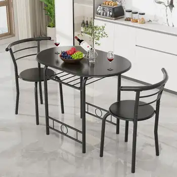 3 Pieces Dining Set for 2 Small Kitchen Breakfast Table Set Space Saving Wooden Chairs and Table Set,Black