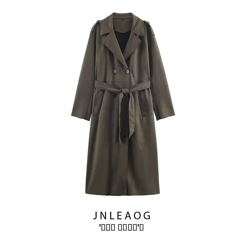 JNLEAOG Faion Long Length Anti-Fur Leather Effect Women's Coat Autumn New Sle Commute Sle Straight Cut Polyester Fiber