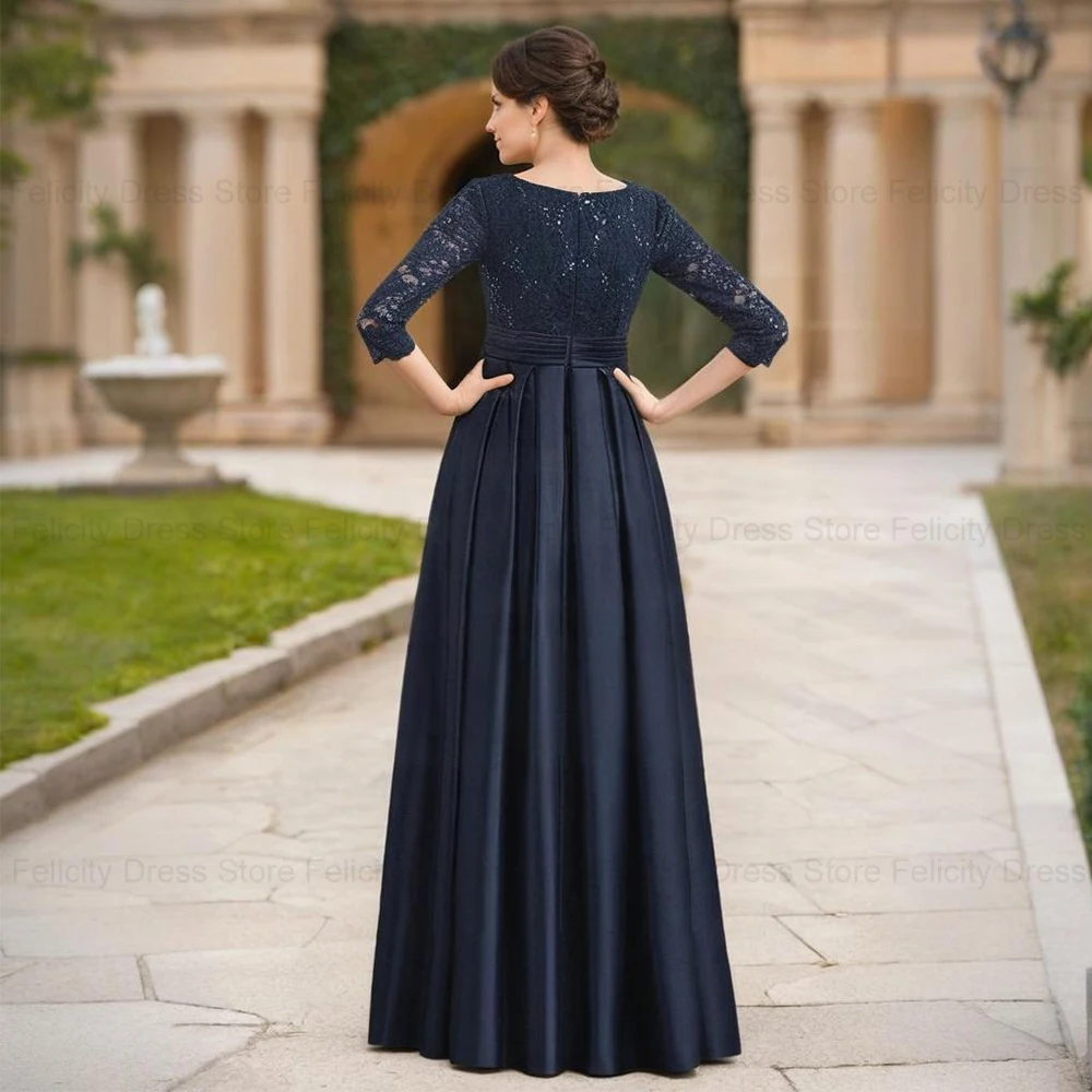 펠리시티 맞춤 우아한 신부 어머니 드레스 A라인 V넥 리본 새틴 레이스 롱 웨딩 게스트 파티 드레스 이브닝 가운