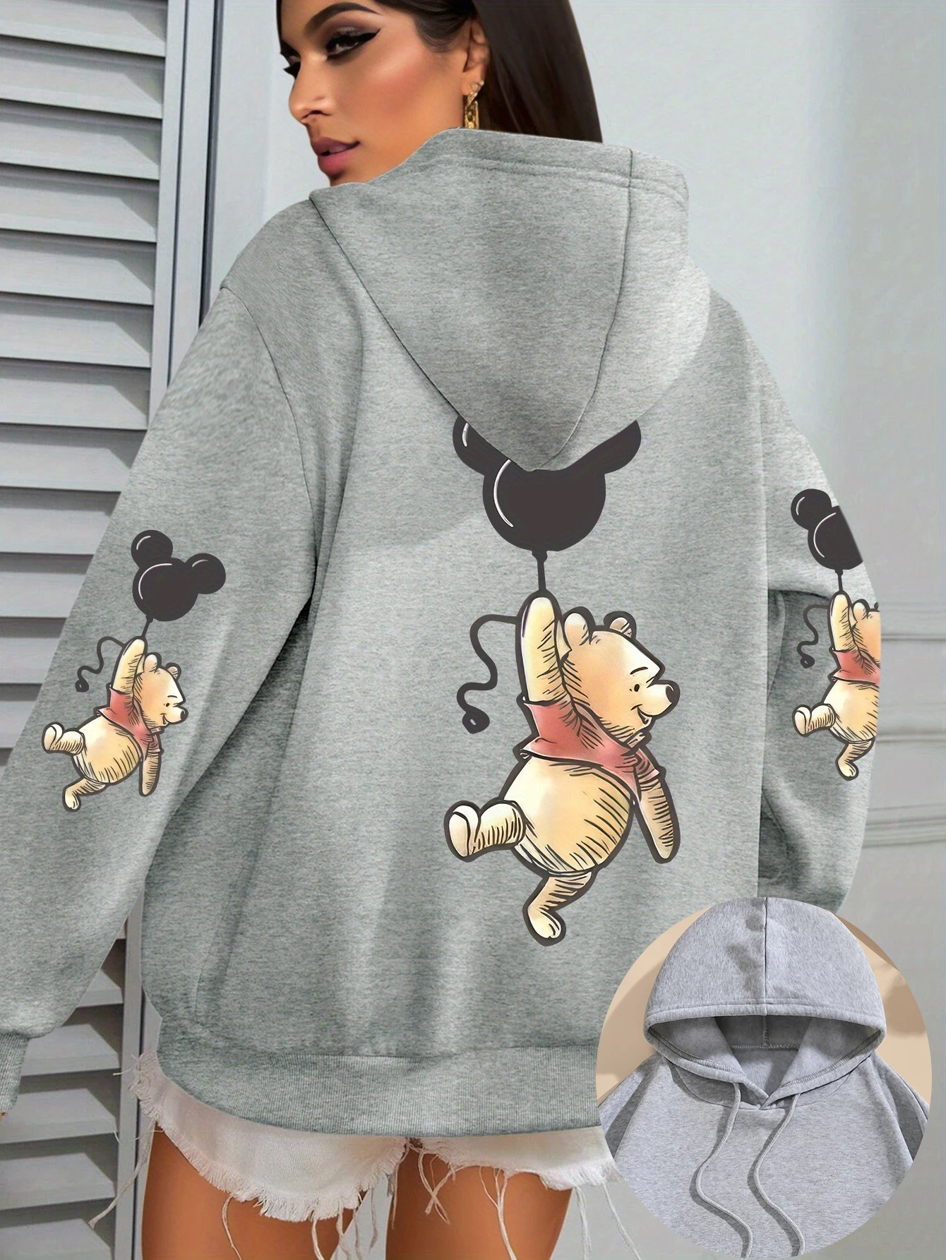 Damska bluza z kapturem Disney Kubuś Puchatek z balonami, męska bawełniana bluza z kapturem, sweter, jesień-zima, oversize