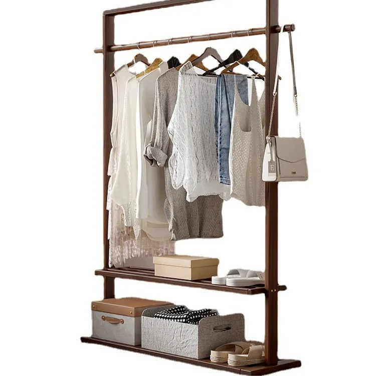 

Walnut floor hanger coat rack hanger household bedroom living room simple new Chinese storage rack