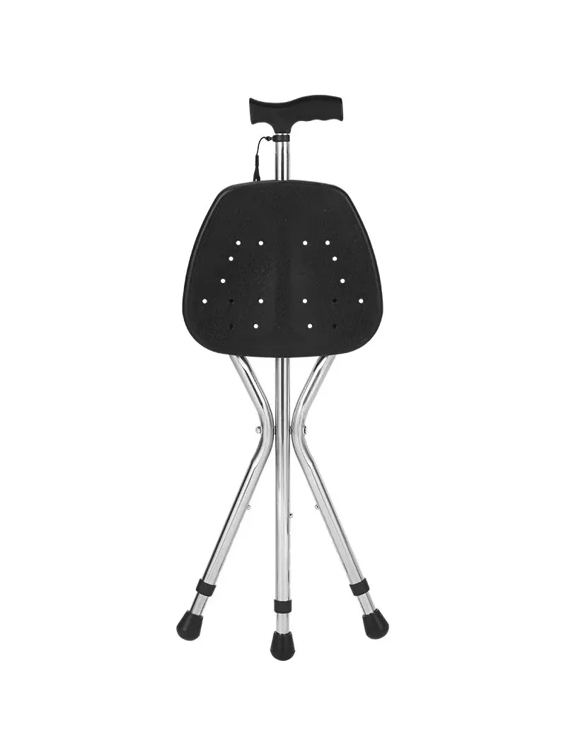 Folding Cane Stool, Non-Slip Walking Stick with Seat and LED Light for Seniors