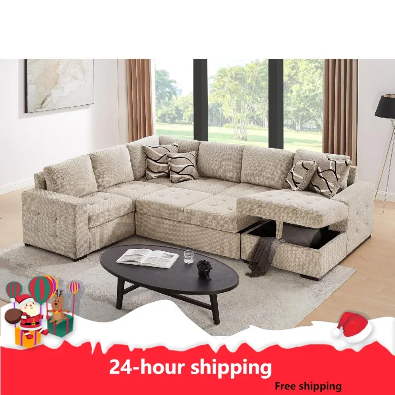 

Sectional Sleeper Sofas With Pull Out Bed And Storage Chaise, U Shape Sectional Sofa Bed, Oversized Sectional Sleeper Couch