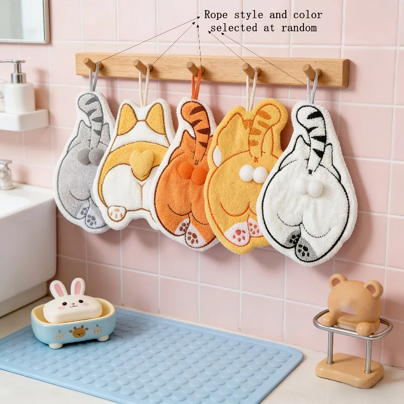 1 PCS Cute and Fun Animal Printed Handkerchief, Cute Cat and Dog Butt Design Thickened Absorbent Coral Fleece Handkerchief