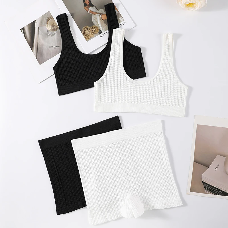 Women Bra Low Waist Shorts Set Seamless Sports Bras Nonwire Bralette Sexy Lingerie Set Female Comfort Ribbed Underwear Set