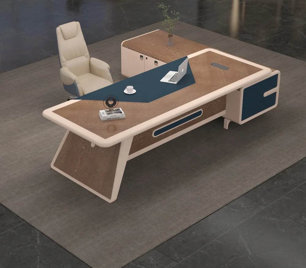 Multi-function Executive Table CEO Desk Manager Desk President Desk Modern Luxury Aircraft Modeling Wood Finish L-shape