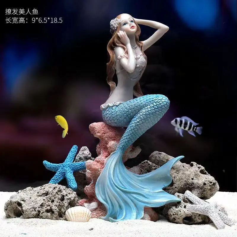 Simulation mermaid aquascape ornament fish tank decoration water plants resin home decoration living room aquarium simulation pa