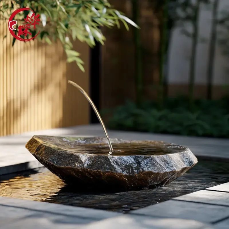 m1+ Black mountain stone water bowl flowing water ornament new chinoiserie courtyard special shaped pool water feature fountain