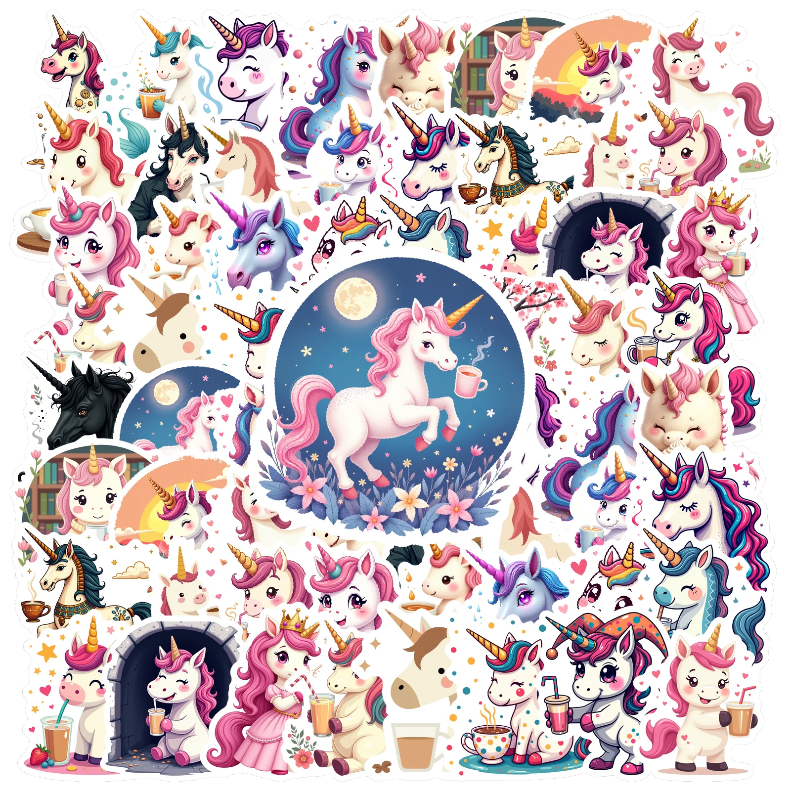 35-150pcs Unicorn Stickers Cute Pony Graffiti Sticker Kawaii Animal Stationery Sticker Decals Classroom Learning Rewards