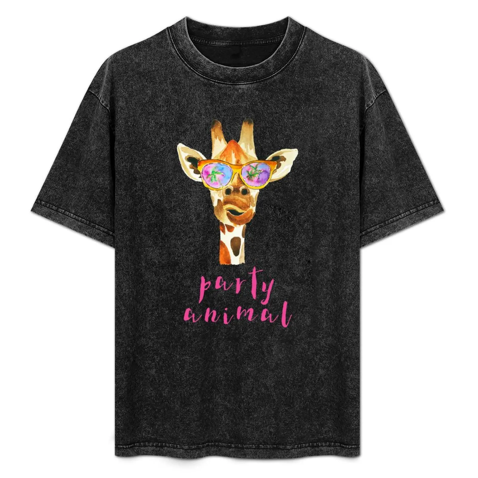 

Watercolor Party Animal Giraffe with Sunglasses T-Shirt Casual Holiday Short Sleeve Tee